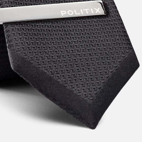 Lucca Slim Two Tone Textured Silk Tie, Black, hi-res
